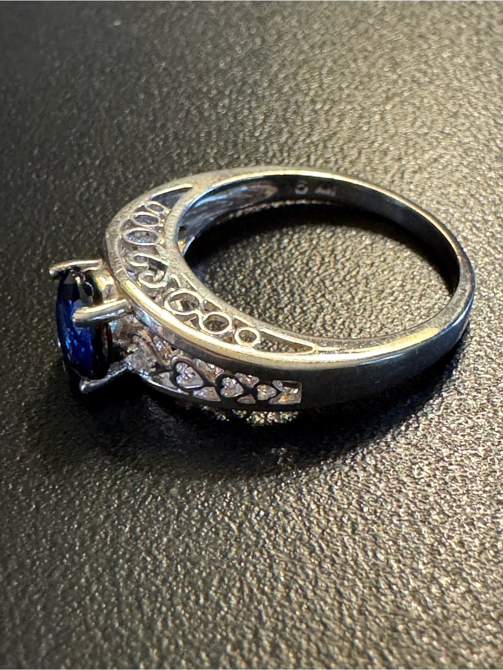 Sterling Silver Blue Sapphire Filigree Ring Size 8.75 - Picture 6 of 8